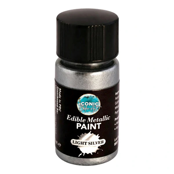 Light Silver Metallic Edible Paint with Brush 20ml