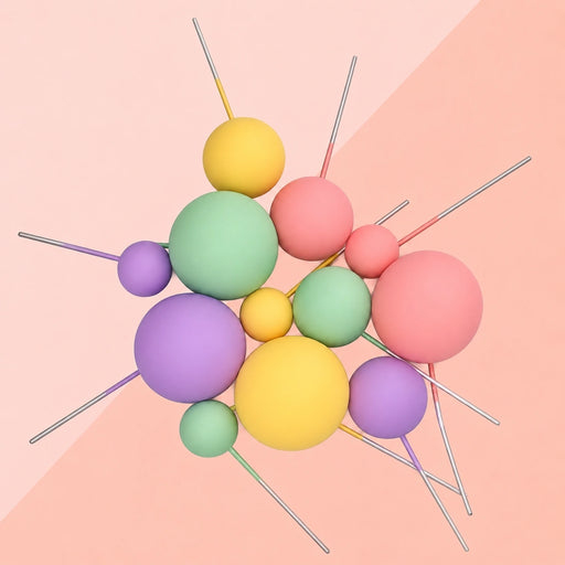Pastel Bloom matte ball cake toppers in mint green, pink, purple and yellow on wires