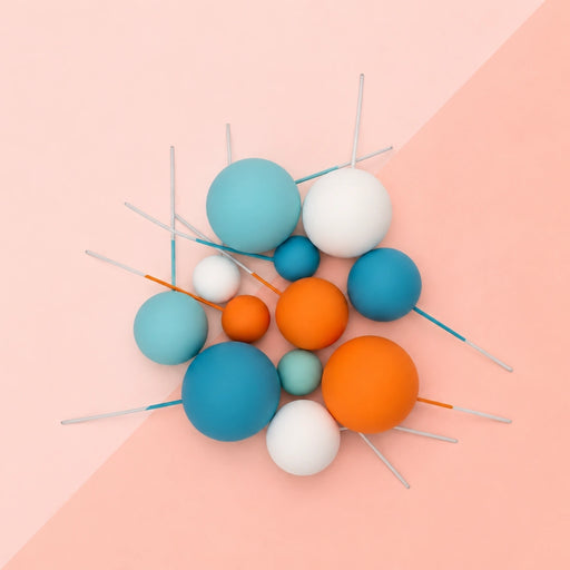Ocean Breeze matte ball cake toppers in teal, blue, orange and white on wires