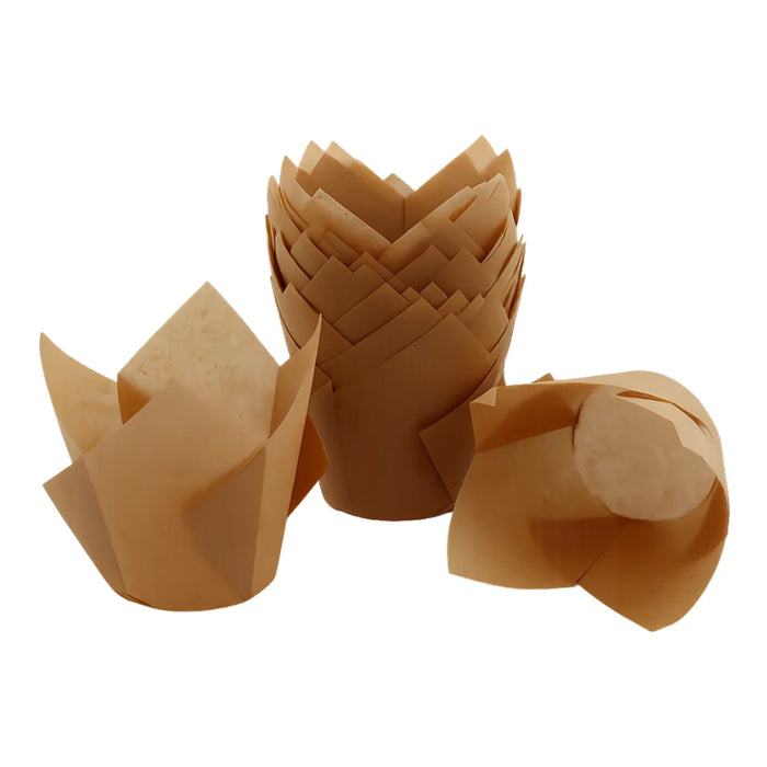 Light Brown Greaseproof Tulip Baking Cups Iconic Cake Art - 25 Pack