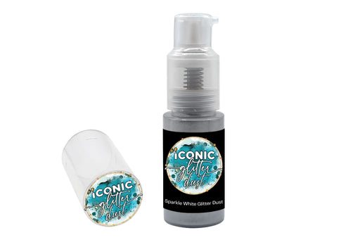 Iconic Glitter Dust Sparkle White pump bottle with clear cap