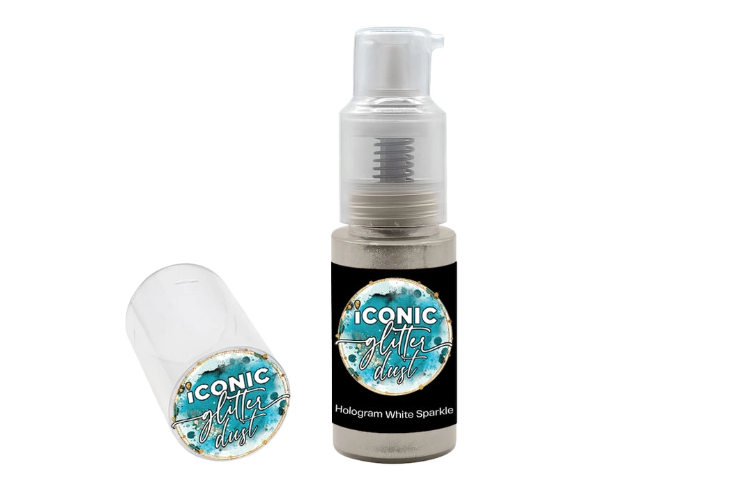 Iconic Glitter Dust Hologram White Sparkle 10 g pump bottle with clear cap