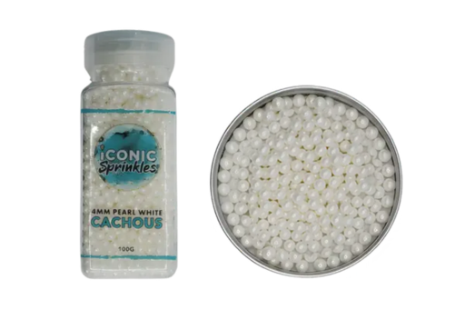 100g 2mm Pearl White Cachous - Iconic Sprinkles
