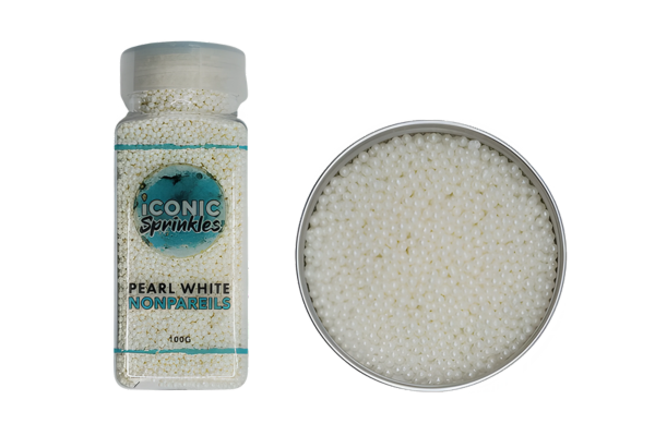 100g Pearl White Non Pareils - Iconic Sprinkles