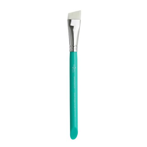 Global Colours Short Angle 3/4 Inch Springback Brush with a turquoise handle and angled white bristles