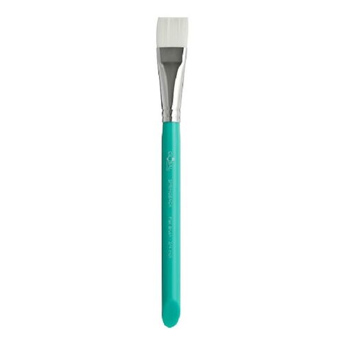 Global Colours Flat 3/4 Inch Springback Artist Brush with a turquoise handle and white flat bristles