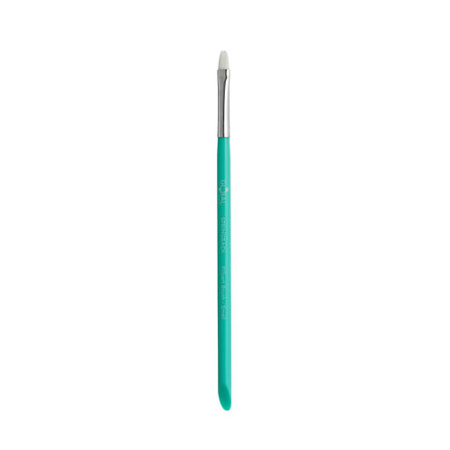 Global Colours Double Filbert Small Springback Brush with white Taklon bristles and a teal handle