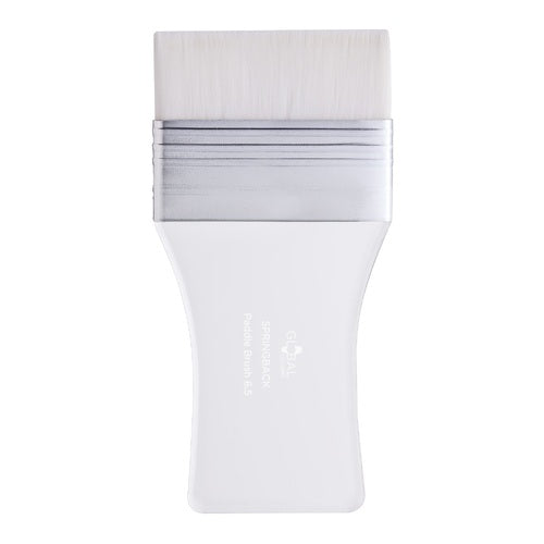 Global Colours Paddle 6.5cm Springback Brush with short white bristles and a clear acrylic handle