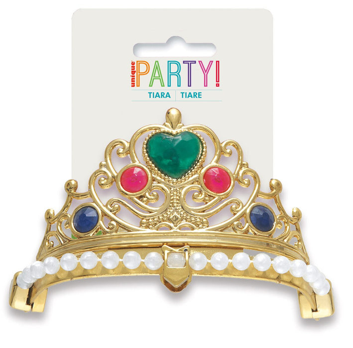 Gold Jewelled Tiara with coloured gems and pearl band