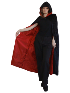 Velvet Cape with Hood - Black with Red Lining