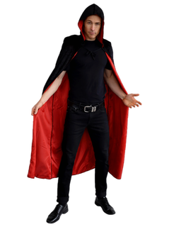 Velvet Cape with Hood - Black with Red Lining