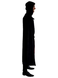 Velvet Cape with Hood - Black with Red Lining