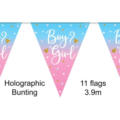 Bunting Boy or Girl Gender Reveal Holographic 11Flags 3.9mt