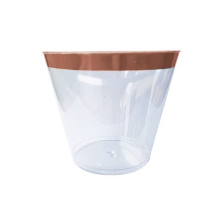 250mL Clear Hard Plastic Tumbler With Rose Gold Rim 6 Pack