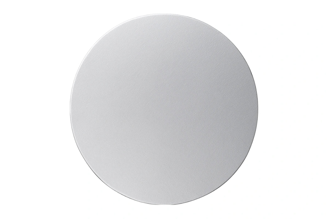 14 inch round silver cardboard cake board with a smooth silver finish