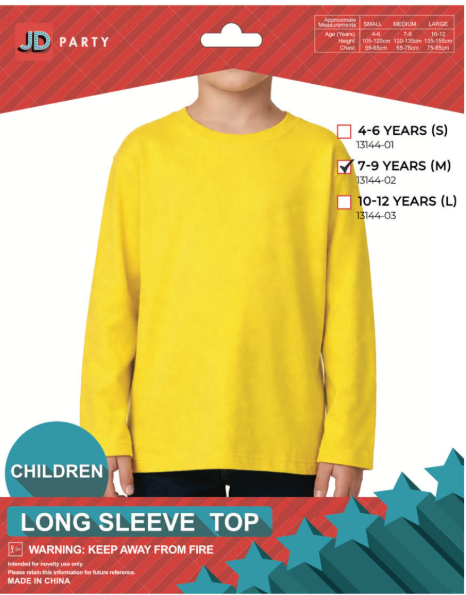 Children's Yellow Long Sleeve Top - Large (10-12 Years)