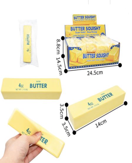 Small butter squishy toy showing realistic butter block design