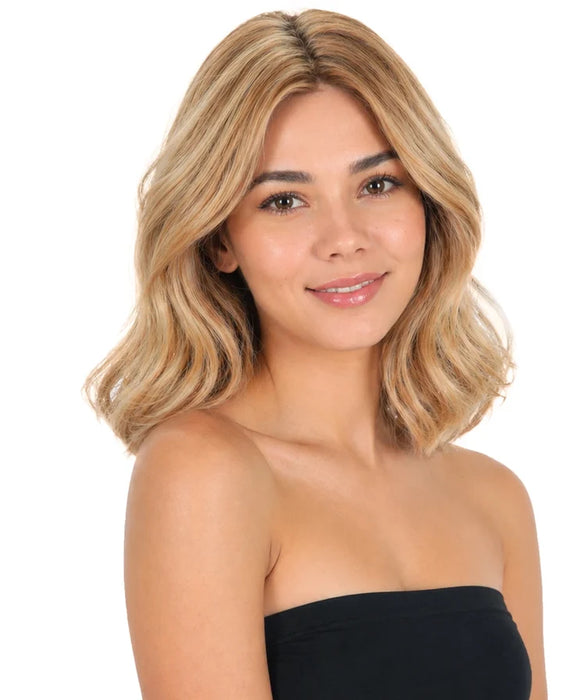 VIVA Scarlet wig in supplier colour Brown, shown with light golden-brown waves and darker roots
