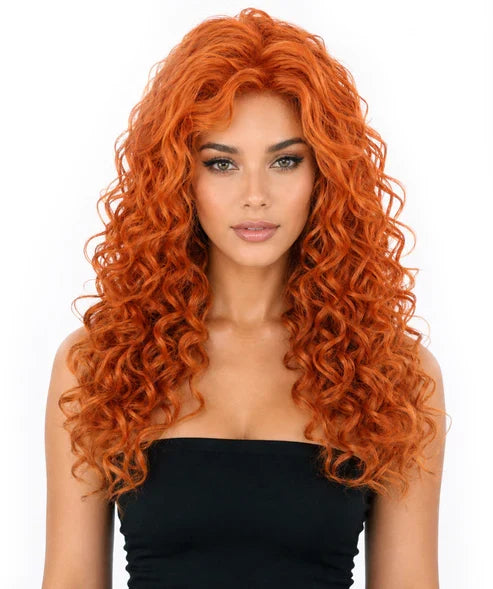VIVA Iris ginger wig with long, voluminous copper-coloured curls