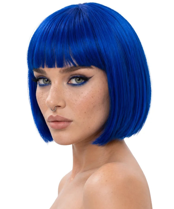 VIVA Margot vivid blue straight bob wig with a straight fringe