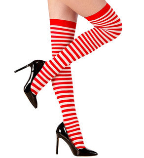 Red & White Striped Thigh-High Socks 70 Den