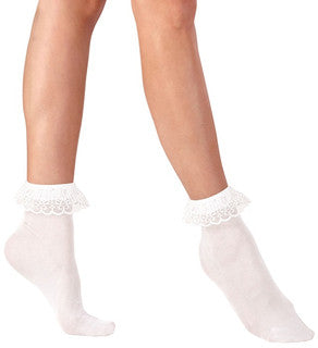 White Socks with Ruffle Lace Trim 70 Den
