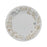 Round Christmas dinner plate with gold and silver foliage, berries, stars and snowflakes around a pale centre
