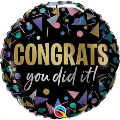 18" Foil Balloon "Congrats you did it" Black with Confetti