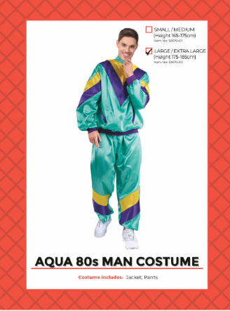 Adult Mens 80's Track Suit Large/Extra Large Costume- Aqua