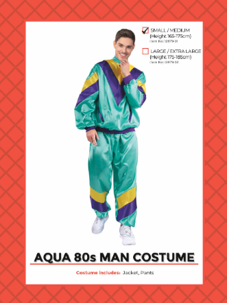 Adult Mens 80's Track Suit Small/Medium Costume- Aqua