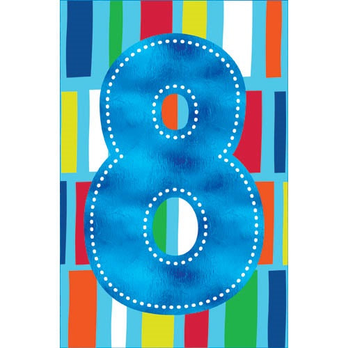 8th Birthday Card Blue 8 With Coloured Stripes