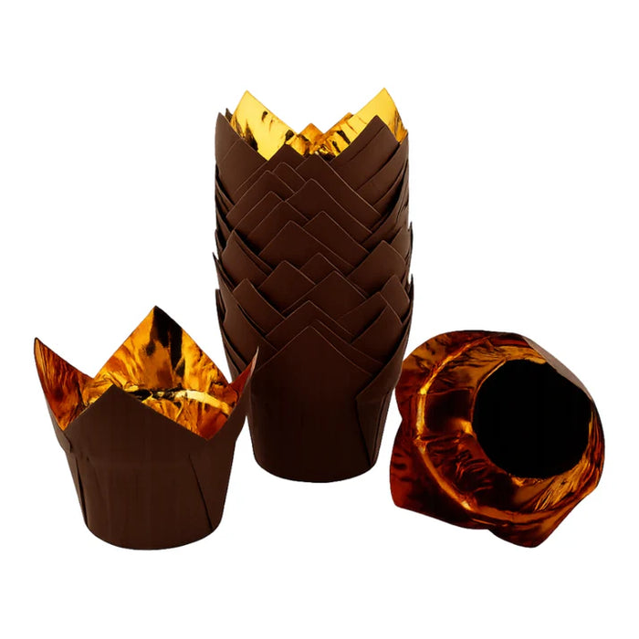 Brown Tulip Baking Cups Iconic Cake Art - 25 Pack