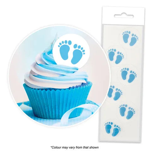 Blue Baby Feet Edible Wafer Cupcake Toppers 16 Piece Pack