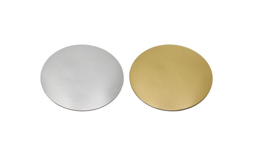 Gold and silver 200mm round FSC cake boards for cake decorating, pack of 3