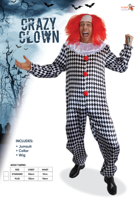 Crazy Clown Costume - Standard