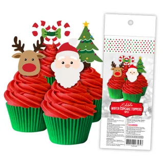 Christmas Edible Wafer Cupcake Toppers 16 Piece Pack