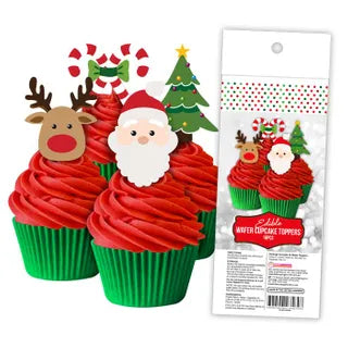 BB SALE Christmas Edible Wafer Cupcake Toppers 16 Piece Pack