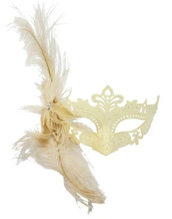 Feathered Masquerade Eye Mask - Cream