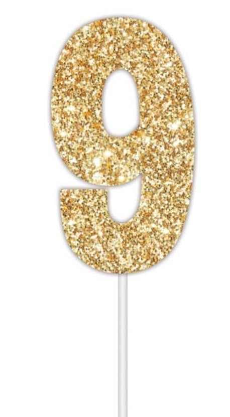 Cake Topper Glitter Gold Number 9