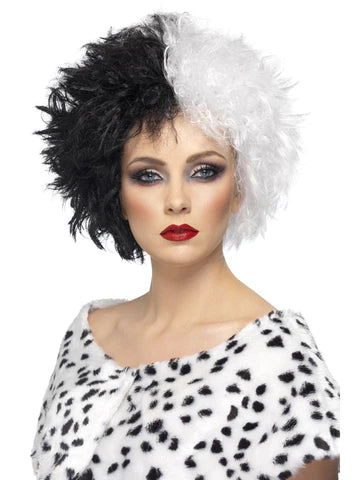 Evil Madame Wig, Black & White, Short, Curly