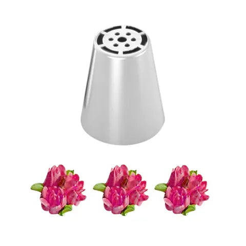 Cake Craft Lily Tulip Russian piping tip with examples of pink piped flowers