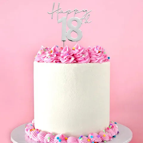 Happy 18th Metal Cake Topper – Silver