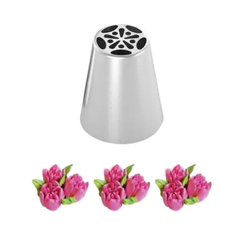 Cake Craft Spring Tulip Russian piping tip with examples of pink piped flowers