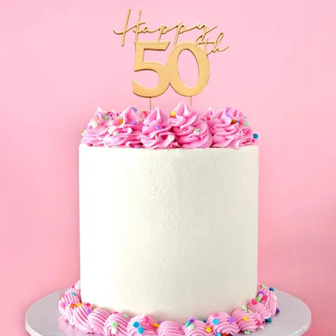 Happy 50th Metal Cake Topper – Gold