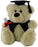 Beige graduation teddy bear wearing a black cap and vest and holding a rolled diploma tied with a red ribbon