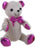 White autograph bear with shiny pink ears, paw pads and a matching pink neck bow