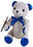 White autograph bear with shiny blue ears, paw pads and a matching blue neck bow