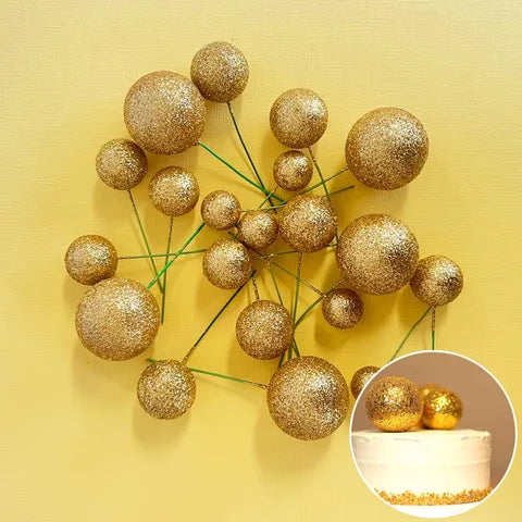 Gold Glitter Ball Toppers 20Pcs