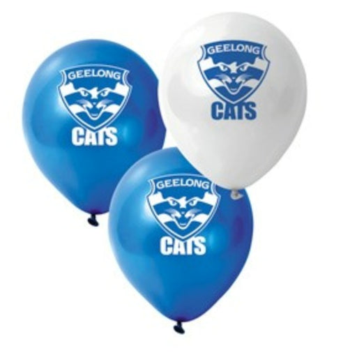 Geelong Cats 30cm latex balloon in blue and white team colours, uninflated