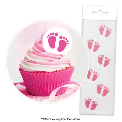 Pink Baby Feet Edible Wafer Cupcake Toppers 16 Piece Pack